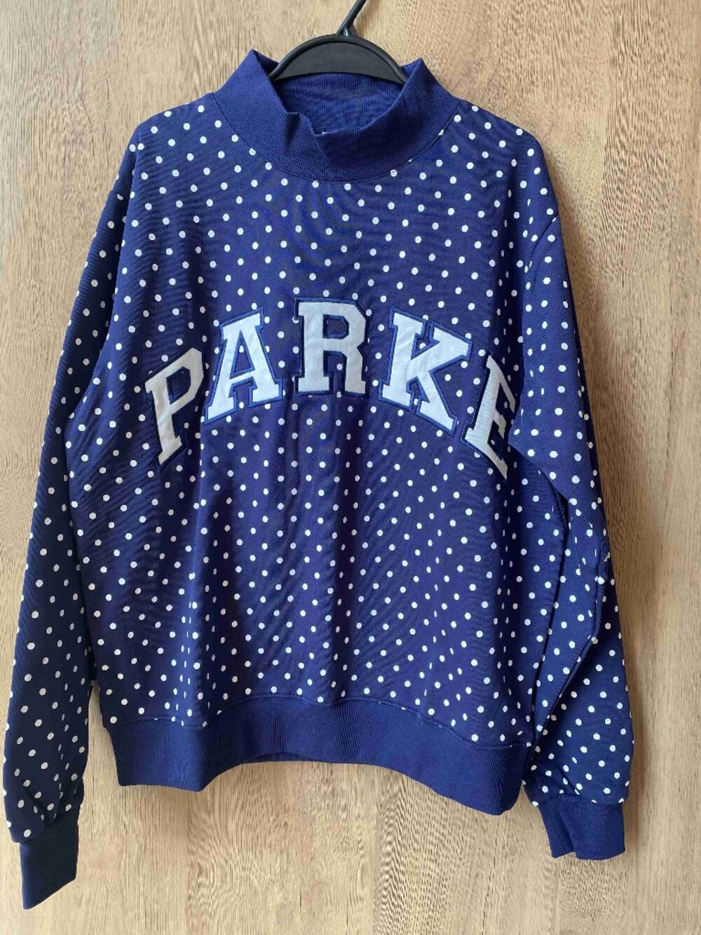 PARKE Navy Polka Dot Mock Neck Sweatshirt